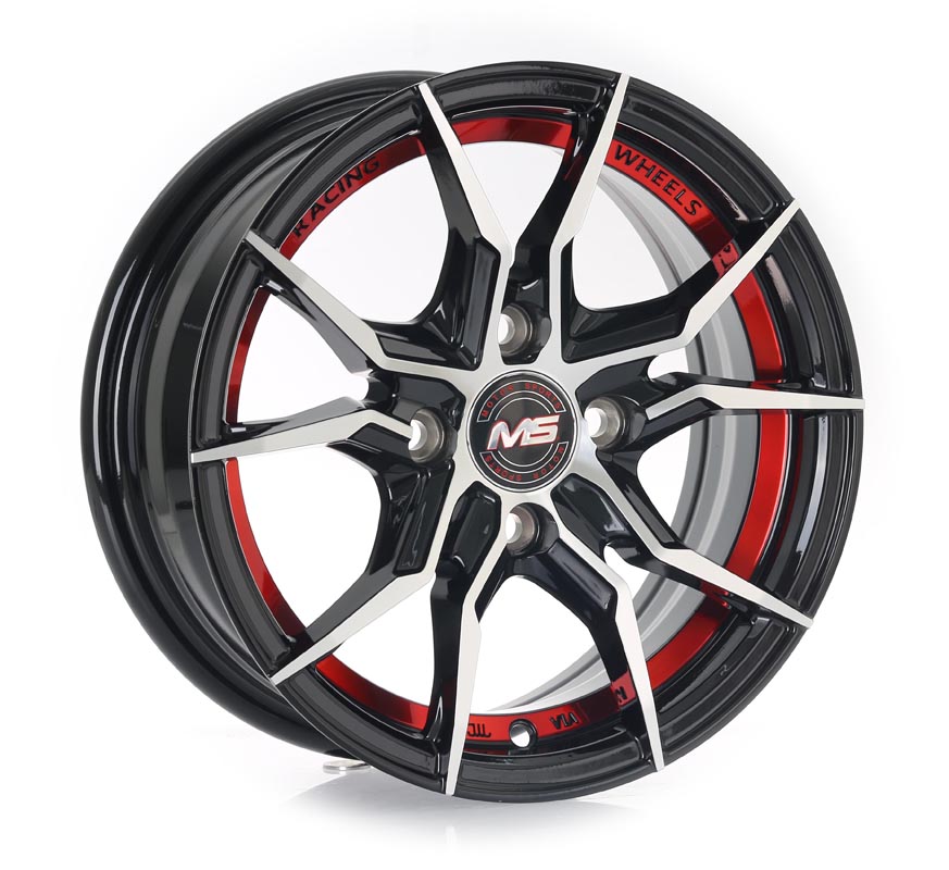 Rin 13 5.5 4X100 Ms 1201 BLACK MACHINE FACE+INNER RED LINE ET30 CB67.1