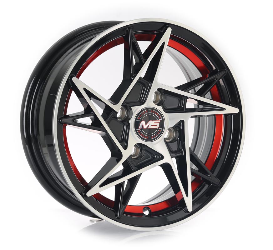 Rin 13 5.5 4X100 Ms 1431 BLACK MACHINE FACE+INNER RED LINE ET30 CB67.1