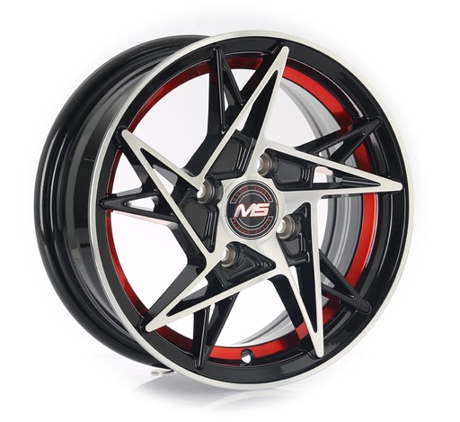 [1341005.5MS1431BMFIRLET3067.1] Rin 13 5.5 4X100 Ms 1431 BLACK MACHINE FACE+INNER RED LINE ET30 CB67.1