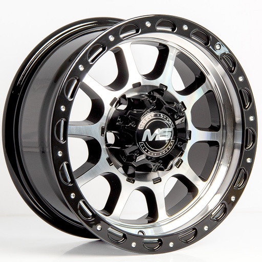 [156114.3MS1855BMFCRET-566.1] Rin 15 7 6X114.3 Ms 1855 BLACK MACHINE FACE+CHROME RIVETS ET-5 CB66.1
