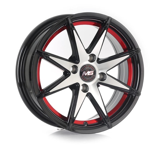 [144100MS8033BMFIRLET3367.1] Rin 14 6 4X100 Ms 8033 BLACK MACHINE FACE+INNER RED LINE ET33 CB67.1
